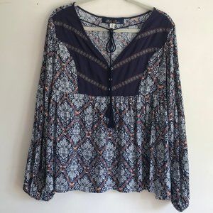 Francesca’s Blue Rain boho peasant top size medium
